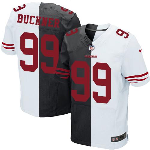 Nike 49ers #99 DeForest Buckner Black/White Men's Stitched NFL Elite Split Jersey - Click Image to Close